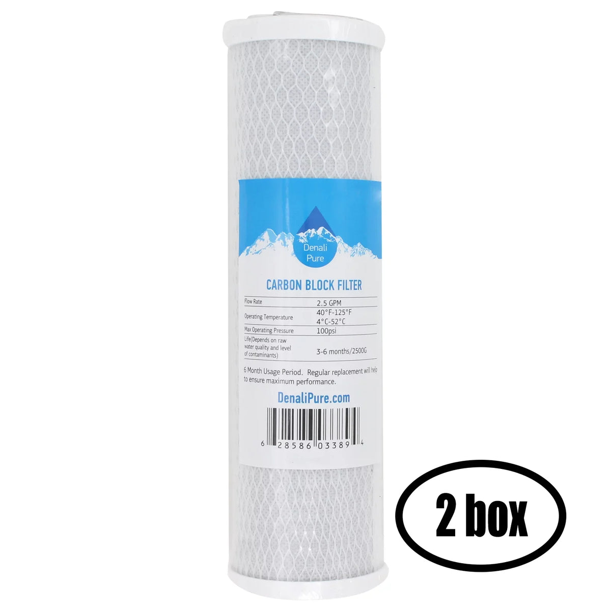 2 Boxes of Replacement for Isopure CT-DBL2 Activated Carbon Block Filter - Universal 10 inch Filter for Isopure Water (CT-DBL2) Double Stage Counter-Top Water Filter - Denali Pure Brand