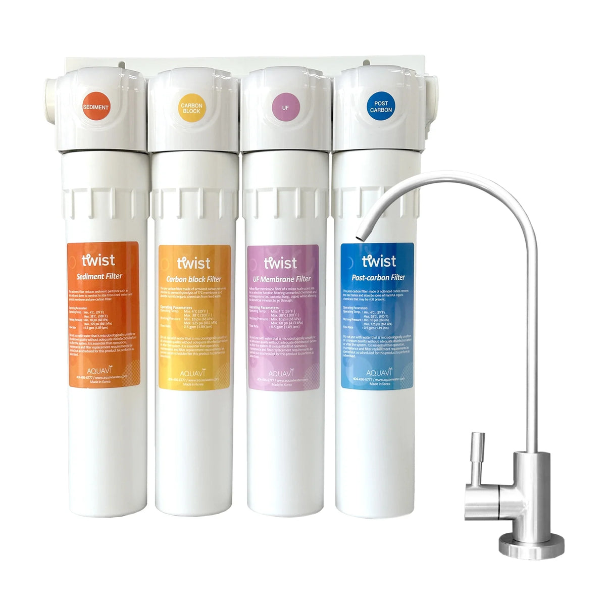 AQUAVI Twist Ultra-Filtration Mineral Under Sink Water Filter System, 4-Stage High Capacity, Remove 99.99% Contaminants, Quick Filter Change with Brushed Nickel Faucet