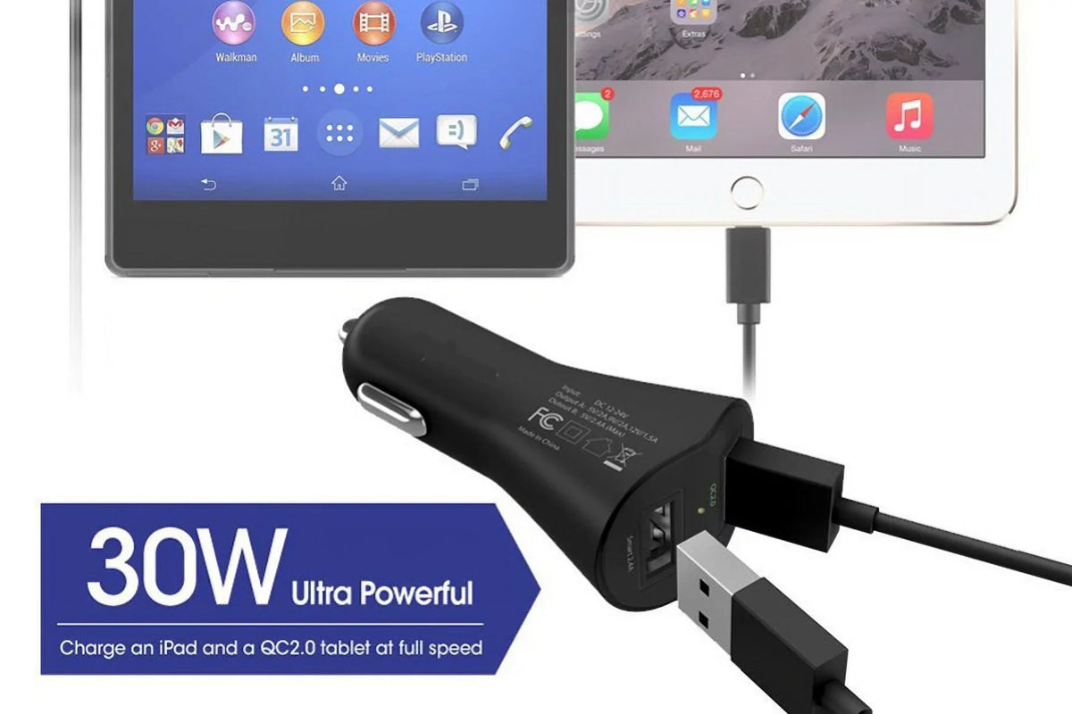 Charger Cord Type-C 6ft USB Cable w 2-Port USB 30W Fast Car Charger L4W for  Galaxy S10 Plus S8 active 5G Note 9 8 10 Plus A9 A50 A20 A10e - Sonim XP8 XP3 -  Xperia XZs XZ3 XZ1 XA1