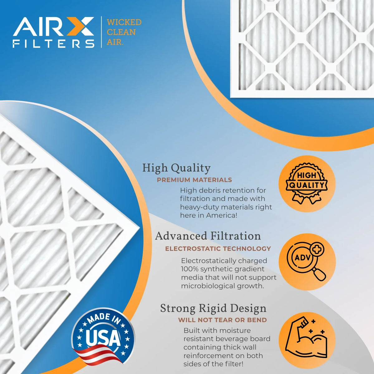 12x24x1 Air Filter MERV 13 Comparable to MPR 1500 - 2200 & FPR 9 Electrostatic Pleated Air Conditioner Filter 4 Pack HVAC AC Premium USA Made 12x24x1 Furnace Filters by AIRX FILTERS WICKED CLEAN AIR.
