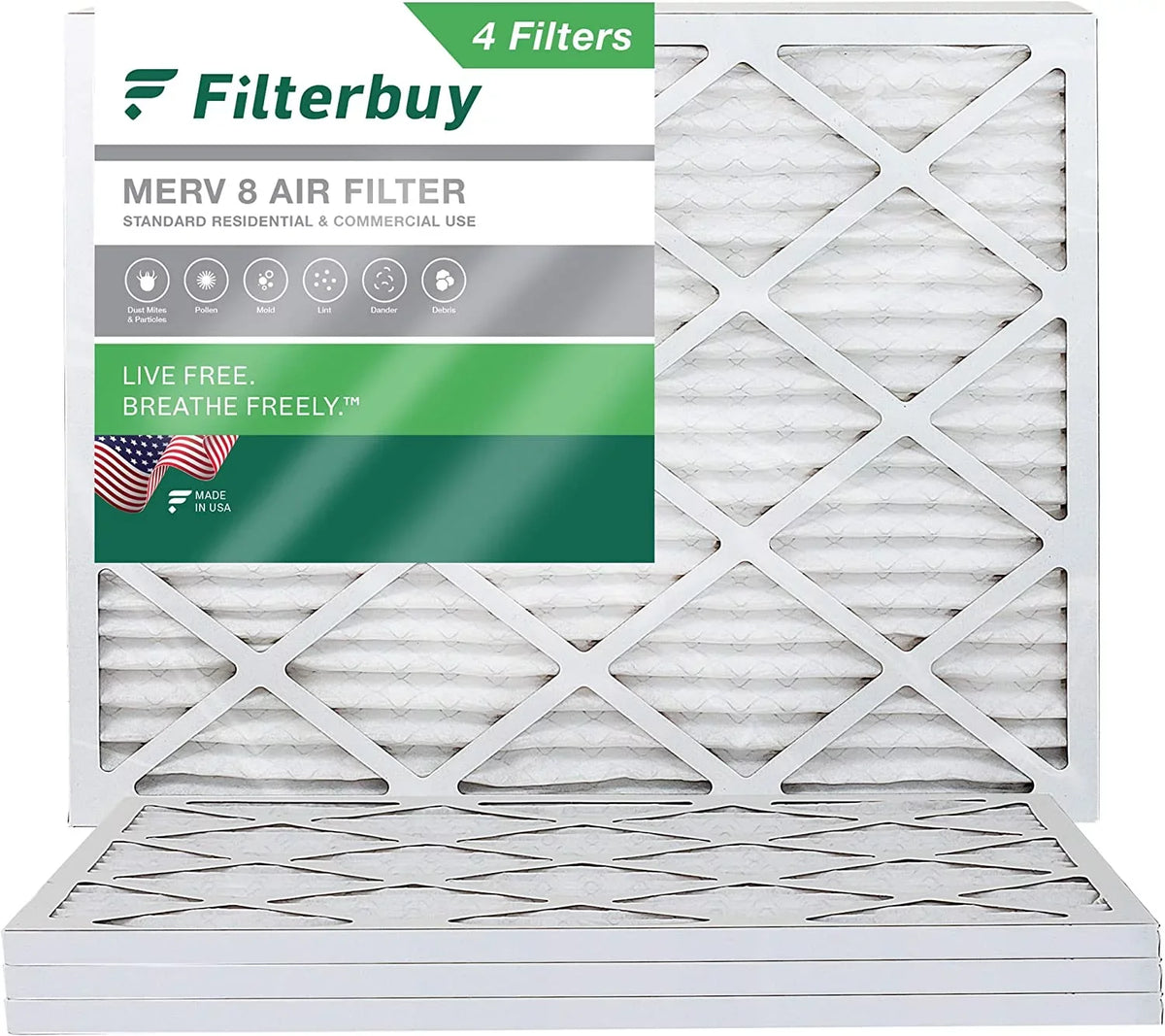 Filterbuy 13x20x1 MERV 8 Pleated HVAC AC Furnace Air Filters (4-Pack)