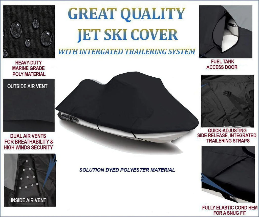 BLACK 600 DENIER JetSki Cover Compatible for Sea Doo Sea-Doo GTS 1990 1991 1992 1993 1994 1995 1996 1997 1998 1999 2000 Jet Ski Cover PWC Cover